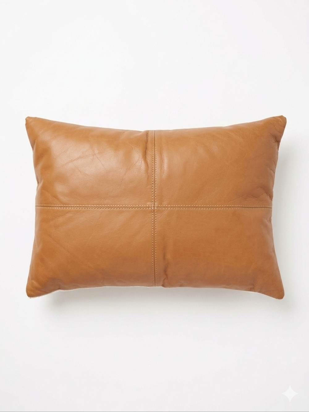 CB2 Ranch Cognac Leather Lumbar Pillow 12x18 + Feather Down Insert